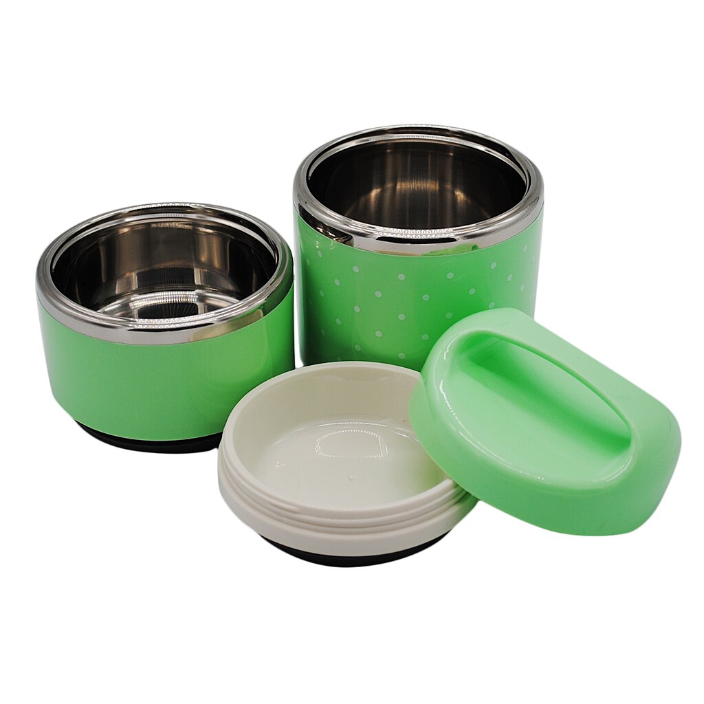 Stainless Steel Thermal Insulated Lunch Box Bento Food Container: 2 Tier Green