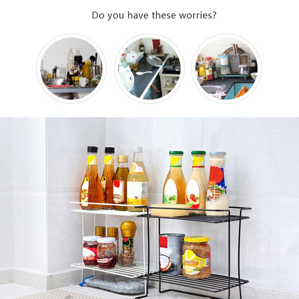 Cocina de doble cara encimera de hierro forjado estante de especias Almacenamiento de condimento suministros de estantería de cocina estante de suelo hogar