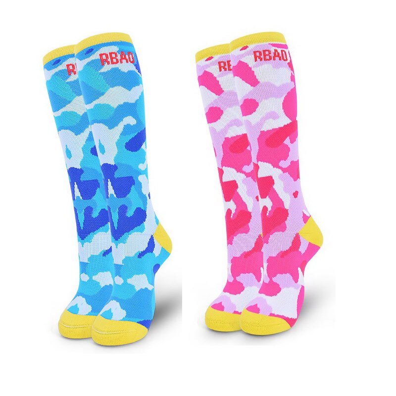 2 pary dzieci zima długa, ciepła skarpetki chłopcy dziewczęta nadruk moro skarpetki termiczne na narty jazda na rolkach snowboard sporty zimowe skarpetki: blue   rose / S (EU 29-31)