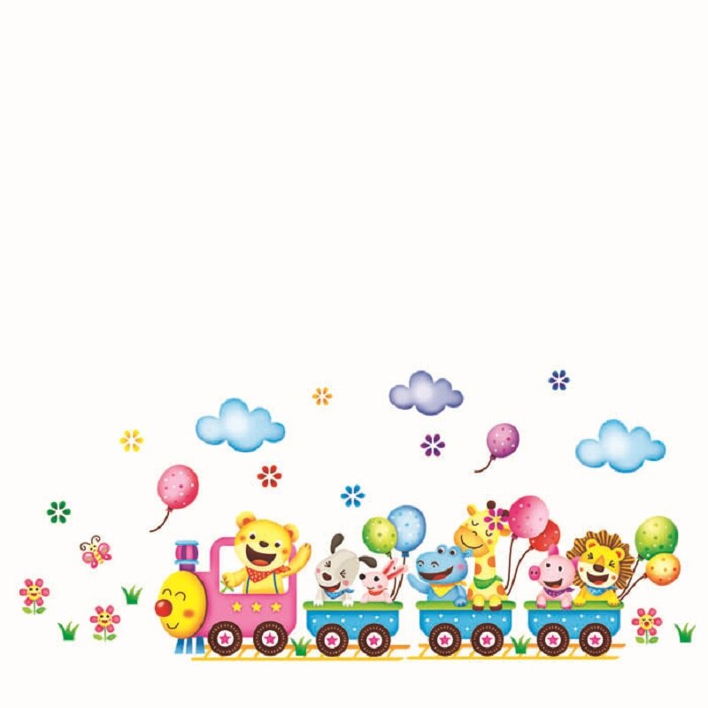 cartoon animal train balloon children's room kindergarten decoration wall stickers background wall stickers