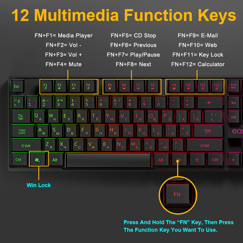Gaming Keyboard Gamer Mechanical Imitation Keyboard Gaming RGB Keyboard with Backlight Ergonomic Key Board 104 Keycaps for PC