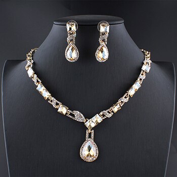 jiayijiaduo wedding necklaces for brides jewellery sets for women Crystal champagne red necklace earrings set Party dress dating: 3