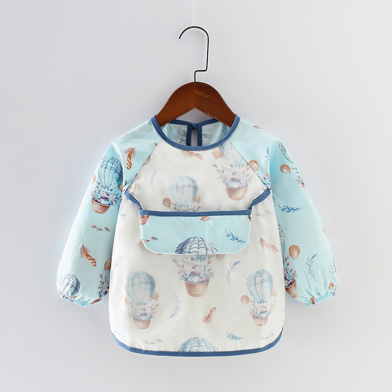 Bavoirs dessin animé à manches longues, tablier avec poche, imperméable, Smock d&#39;alimentation, bavoir en tissu banane pour bébés garçons et filles: light blue