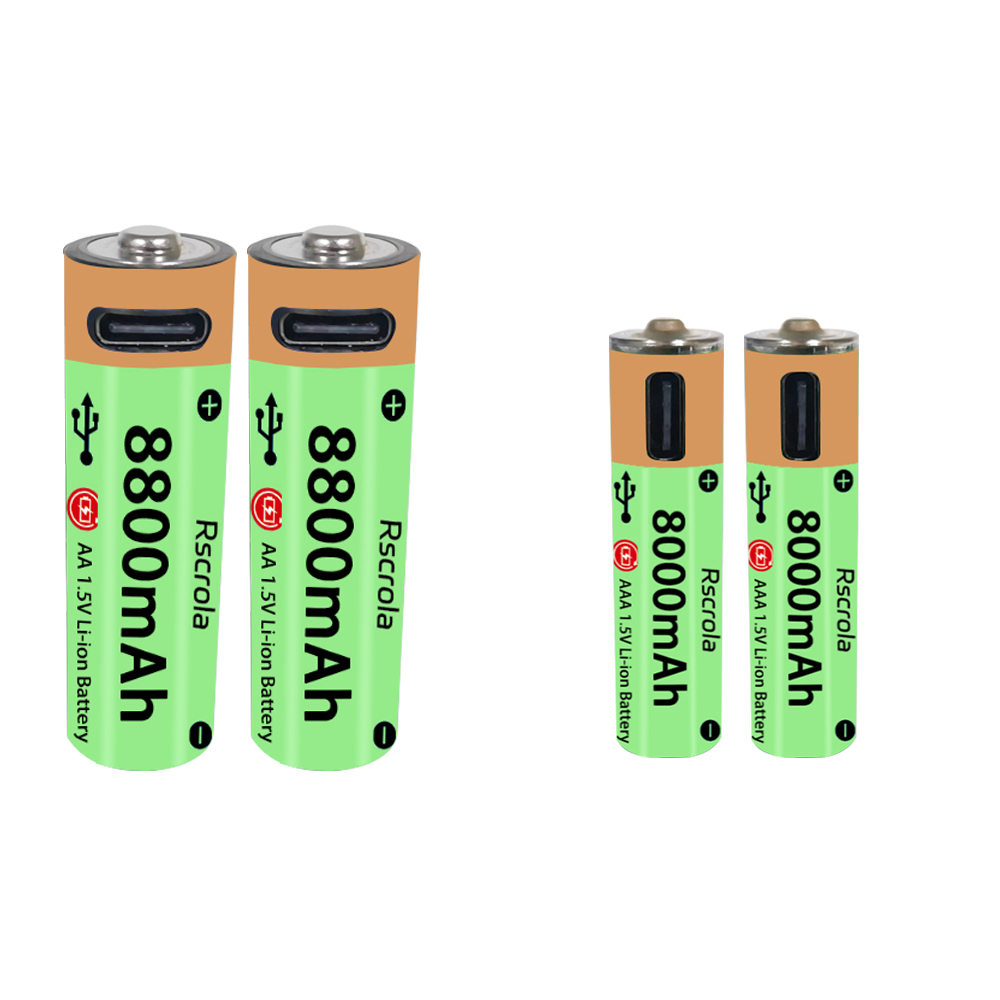 Baterías recargables AA AAA tipo C de alta capacidad, ciclo de larga duración, batería de iones de litio de 8800mAh y 8000mAh que funciona en temperatura extrema: Gris