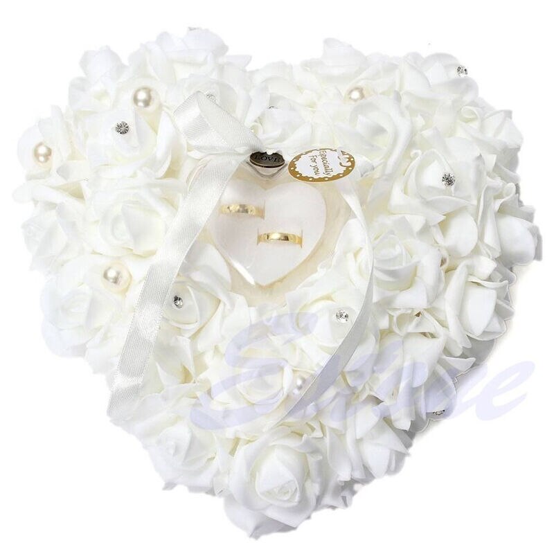 Bruiloft Decoraties Hart-Vorm Rose Bloemen Valentijnsdag Ring Box Kussen Kussen Speldenkussen Ring Partij Sieraden Case