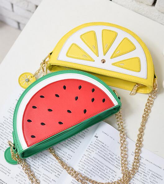 Sød pige sommer kvinde taske pu læder kvinder taske sød frugt pakke kæde skulder messenger taske orange vandmelon