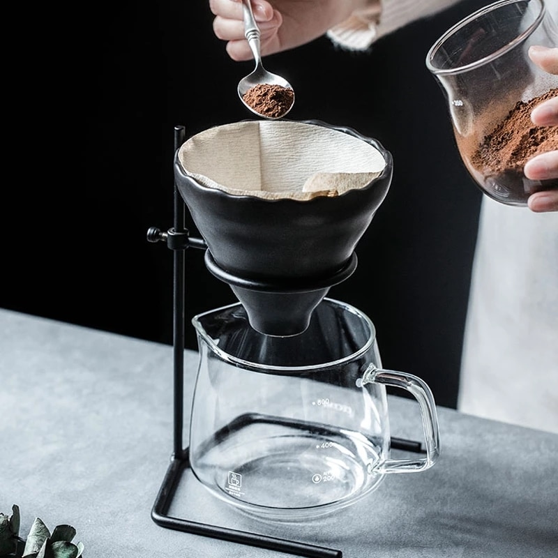 Håndbrygget kaffefiltersæt med  v60 pour over glas kaffekande kaffe elkedel kande drypper stand kaffemaskine sæt