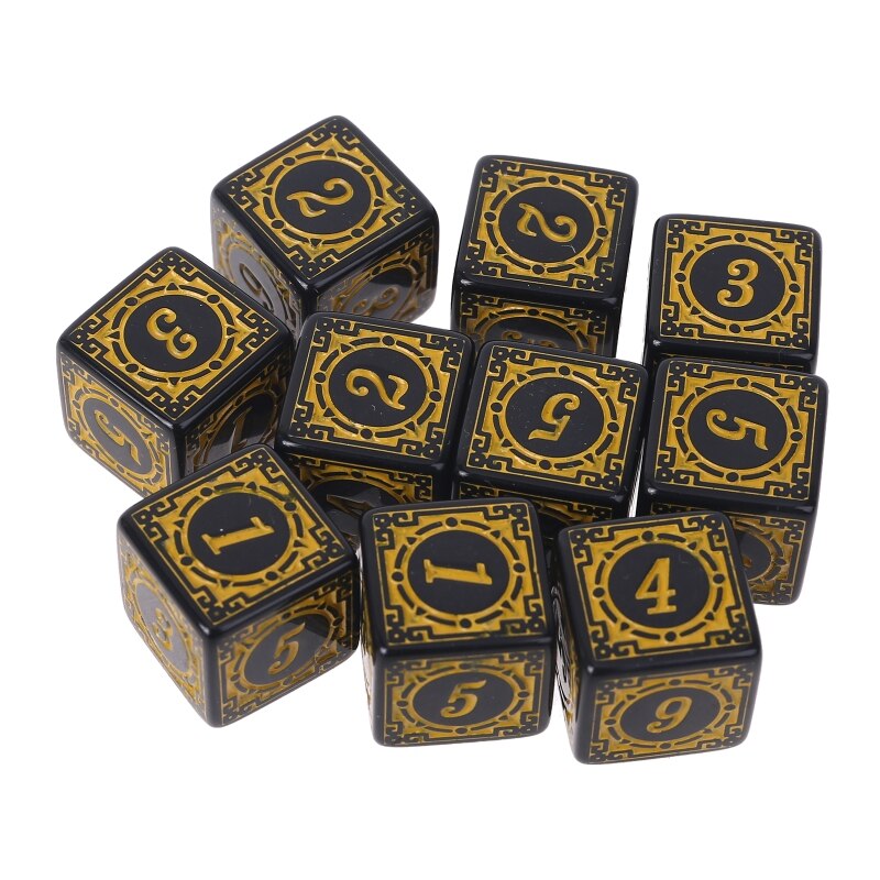 10Pcs D6 Polyhedral Dice Square Edged Numbers 6 Sided Dices Beads Table Board: YELLOW