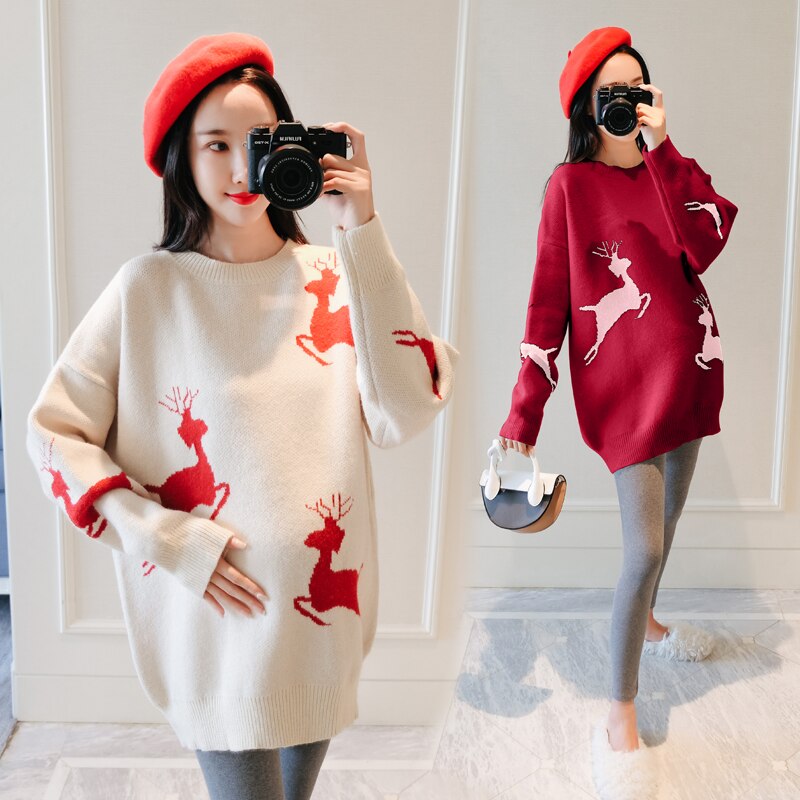 6001#  julehjortstrikkede gravidgensere høst vinter koreansk pullover klær for gravide løs graviditet