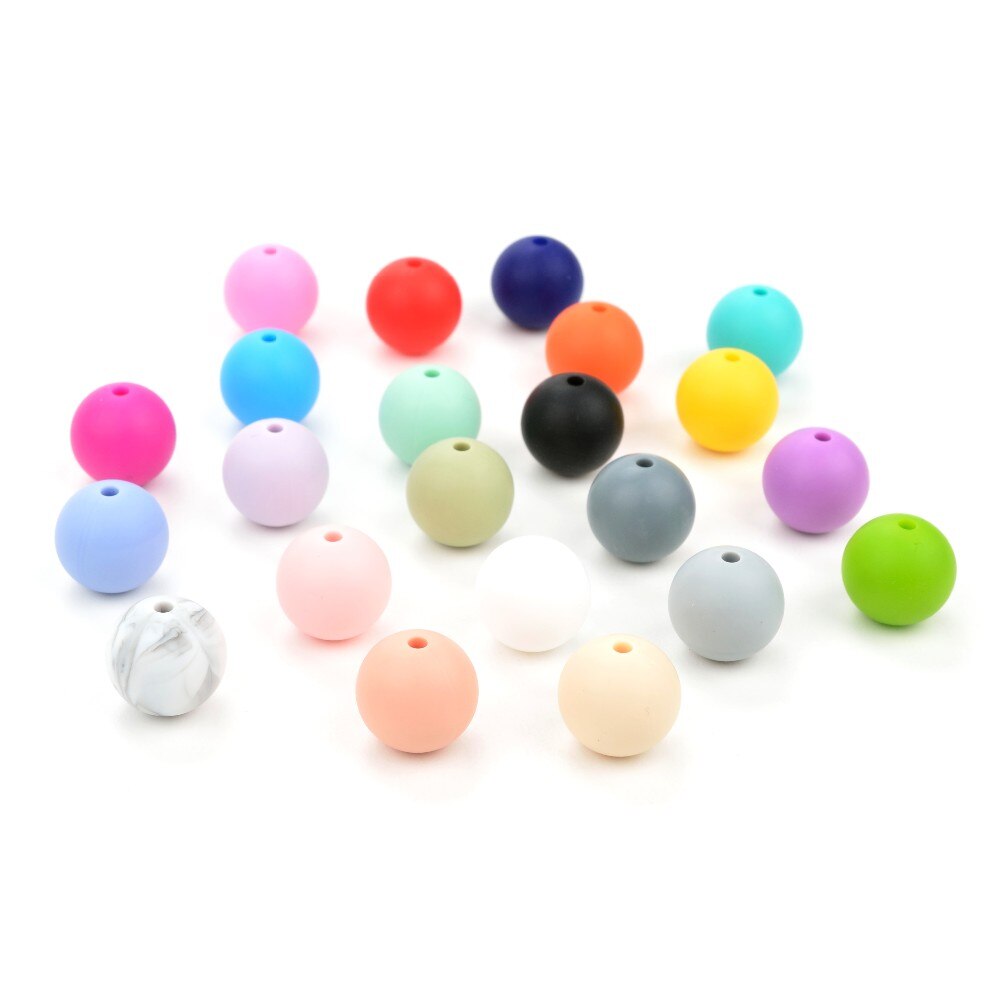 Cuentas de dentición de silicona redondas sueltas de 22MM, 50 unidades/lote para collar de dentición de silicona, cuentas de silicona, mordedor de bebé libre de BPA