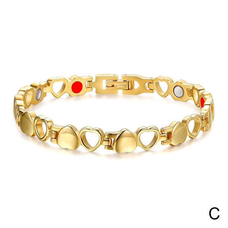 Pulsera magnética de acero y titanio con forma de corazón hueco para mujer de 20CM * 7MM, pulsera magnética moderna de acero inoxidable con forma de corazón: C