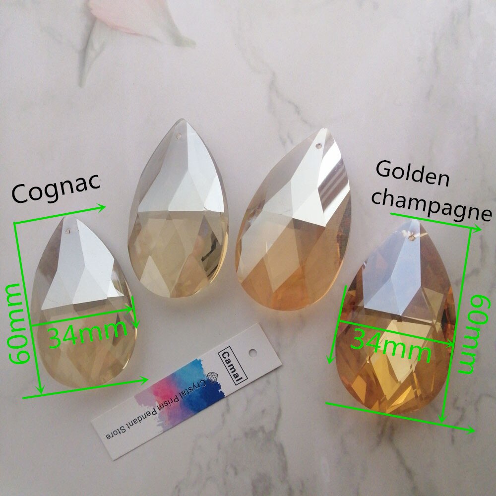 Camal-gotas de agua de champán K9, colgantes de cristal, lámpara de prismas, SunCatcher, piezas de iluminación, decoración colgante, 60mm, 2 uds.