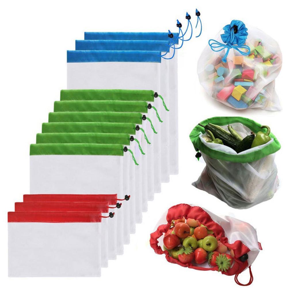 5Pcs Reusable Produce Sacks Bags Grocery Fruit Vegetable Food Mesh Storage Pouch Set