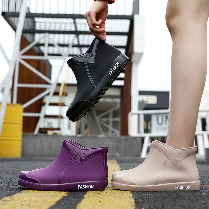Rubber Schoenen Vrouwen Waterdichte Regen Laarzen Enkel Schoenen Herfst Vrouwelijke Water Schoenen Regenlaarzen Enkellaarsjes Flats