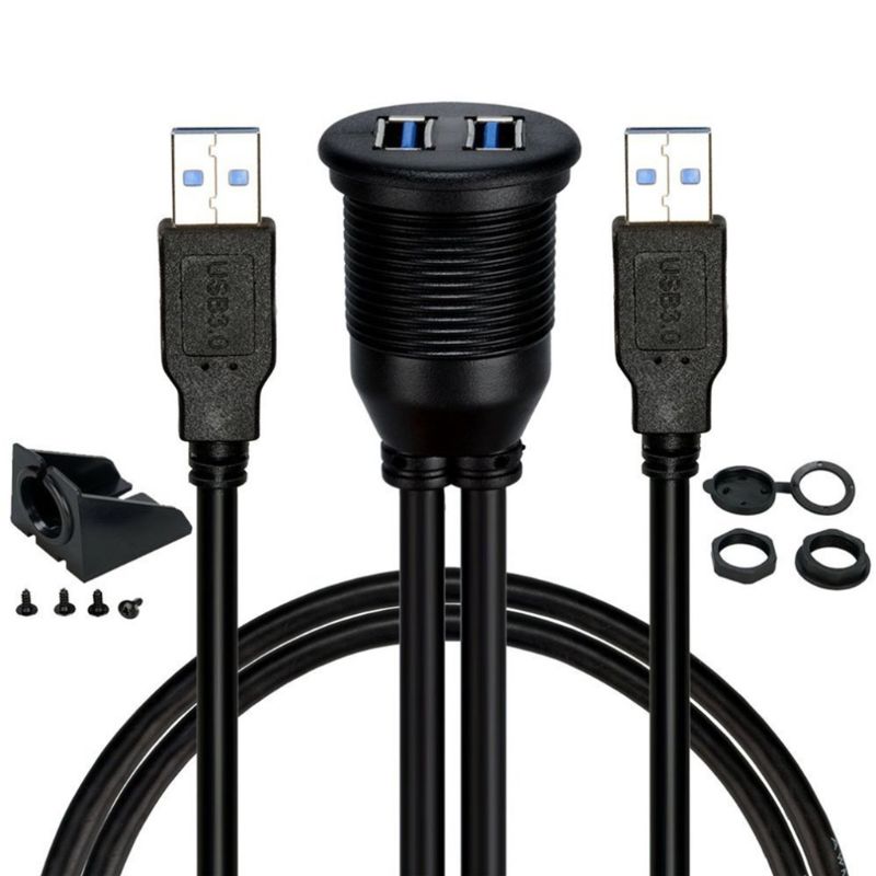 2 Poorten Dual Usb 3.0 Male Naar Usb 3.0 Vrouwelijke Aux Cord Flush Mount Auto Mount Verlengkabel Voor Auto truck Boot Motorfiets 2M