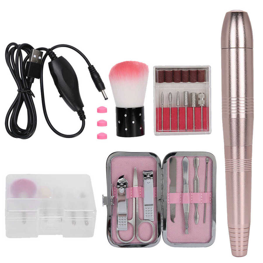 Nagel Lamp 19000Rpm Multi-Functionele Draagbare Elektrische Nail Boor Pen Nagelknipper Set Manicure Tool Nail Droger