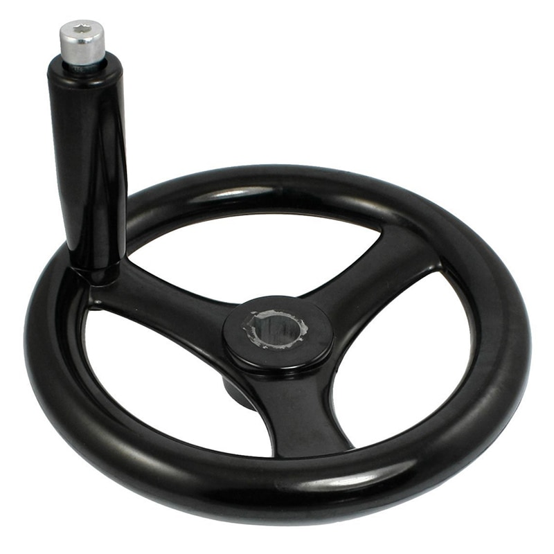 Black 18mm x 200mm 3 spoke handwheel with rotating handle: Default Title