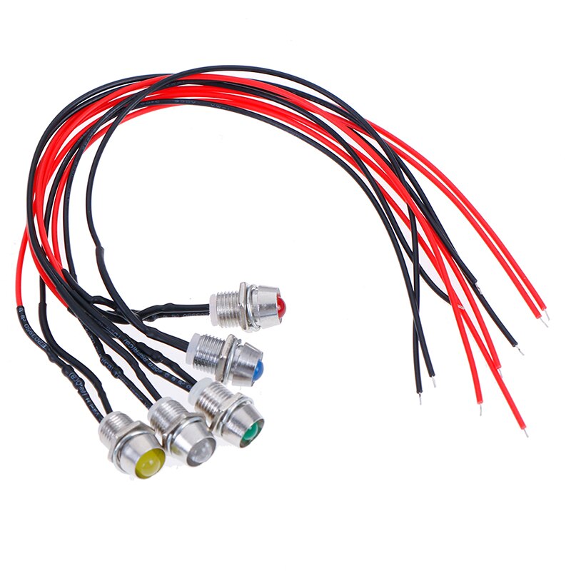 1 Uds 8mm 23cm indicador LED de Metal piloto Dash luz 12V lámpara de coche camión indicador luces Accesorios