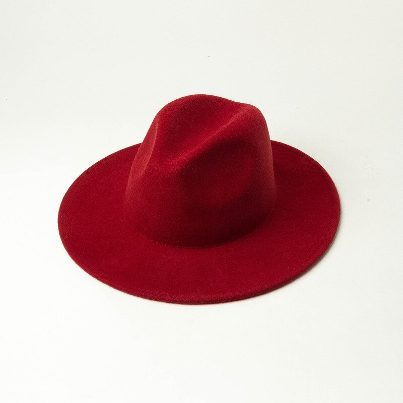 202009-hh9009 vinter ull solid barn 53cm huvud storlek barn fedoras keps barn jazz panama hatt: Vin, röd