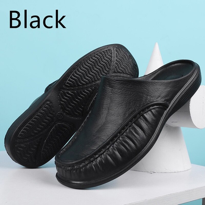Shoes Men Beach Outdoor Casual Walking Beach Flops Summer Flops Driving Shoes Male Gardening Soft Slippers Men Slipper: black / 9