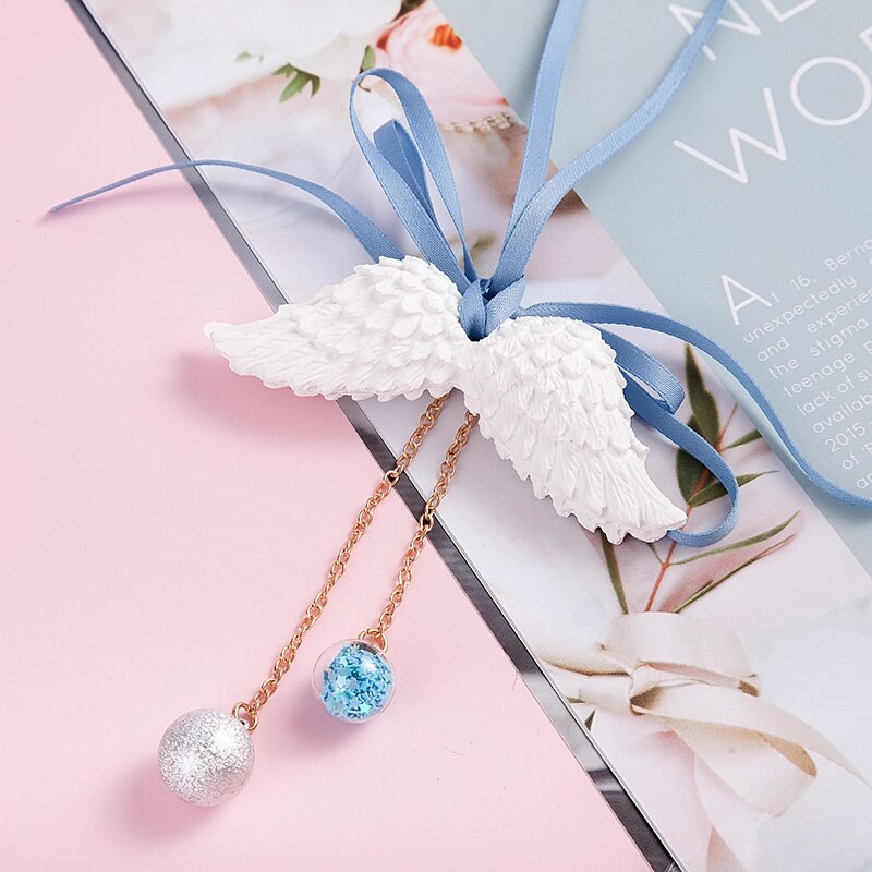 Car Pendant Angel Wings Automobile Rearview Mirror Decoration Ornaments Gypsum Wings Aromatherapy Air Freshener Car Accessories: White Blue