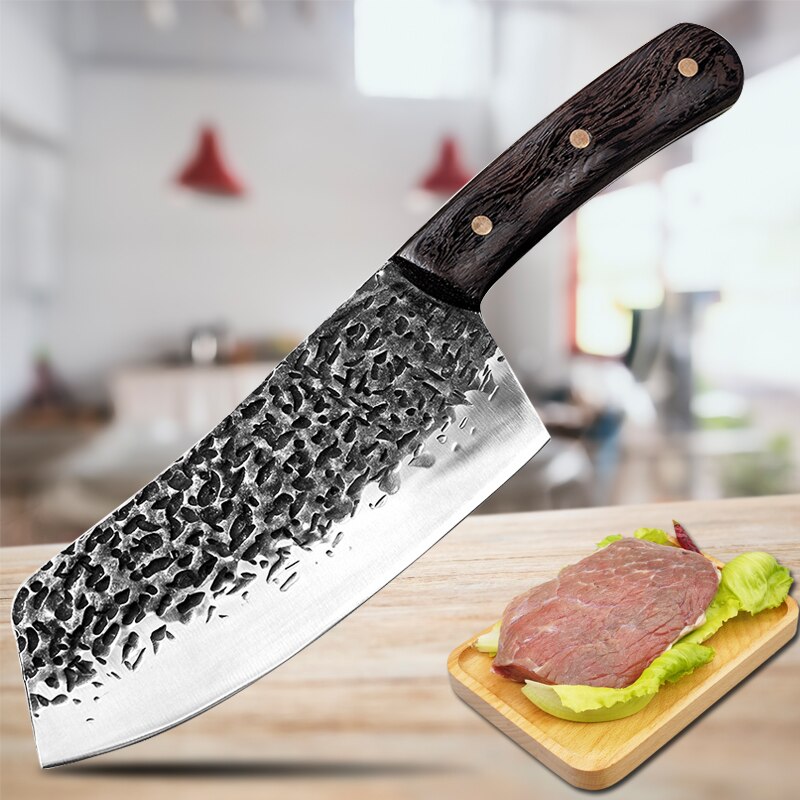 Hand Forged Hammer Pattern Kitchen Knife Chinese Style Kitchen 5Cr15 Stainless Steel Chop and Slice Knife Sharp Kitchen Knife