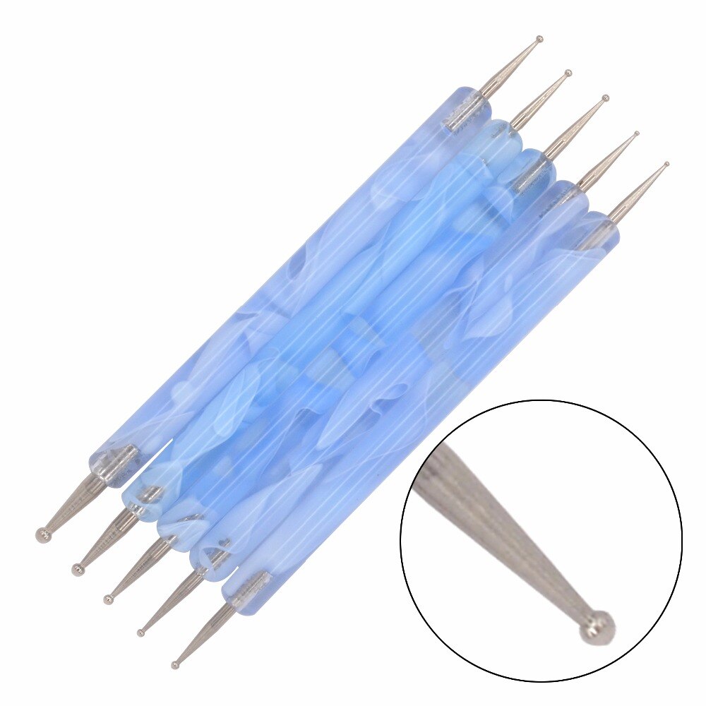 5Pcs 2 Way Dotting Pen Blue Painting Pens Nail Art Dot Tools Nails Care Beauty Manicure Set Wax Pencil Art Tools Dotting Tool