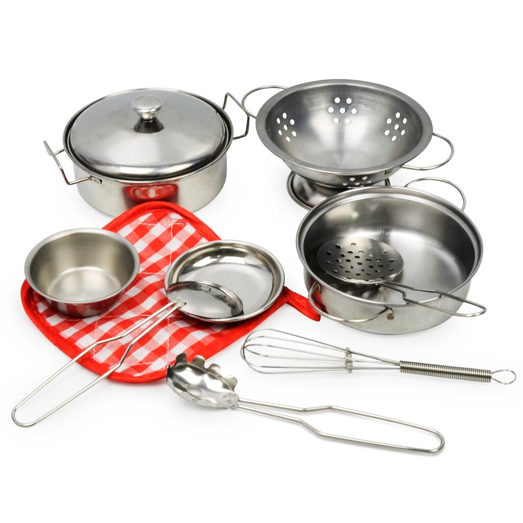 10Pcs Rvs Voorgewende Spelen Kookgerei Set Kids Educatief