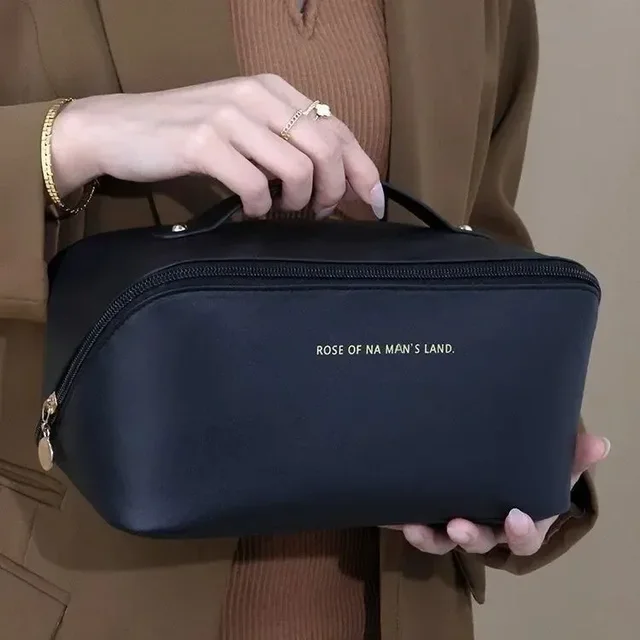 Organizador de maquillaje, kit de aseo femenino, estuche de maquillaje, bolsa de almacenamiento, caja de lujo para mujer, bolsa de cosméticos, bolsa organizadora para viaje con cremallera: Negro