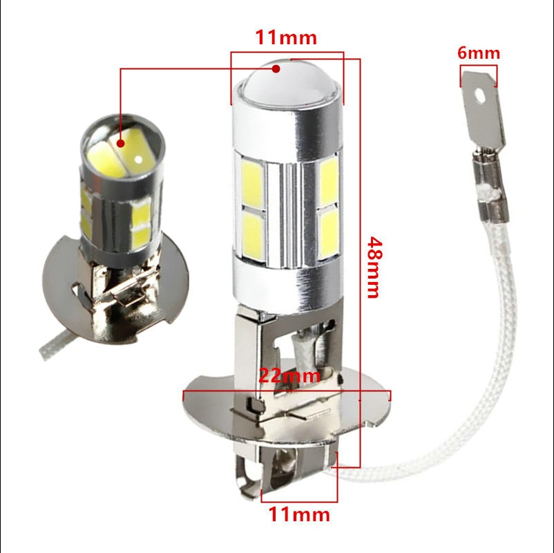 2 st  h3 10 led billjus dimma led hög effekt lampa 5630 smd auto bil led lampor bil ljuskälla parkering 12v 6000k strålkastare vit
