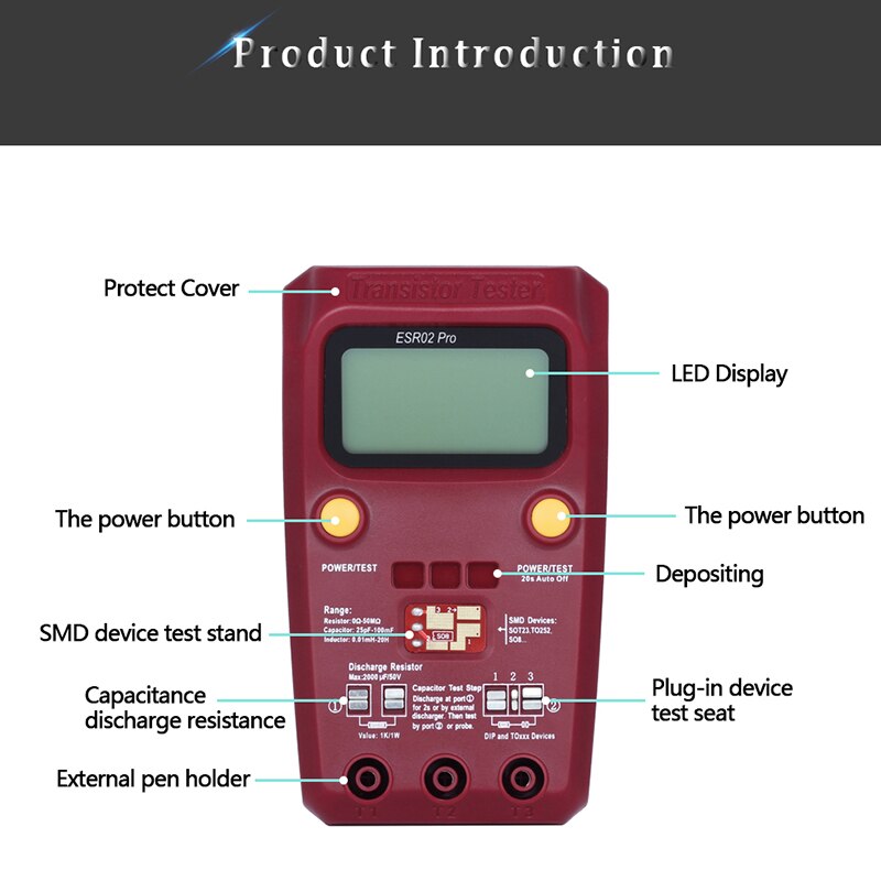 Digital Transistor SMD Components Testers ESR02 PRO Diode Triode Capacitance Inductance Multimeter ESR Meter YE