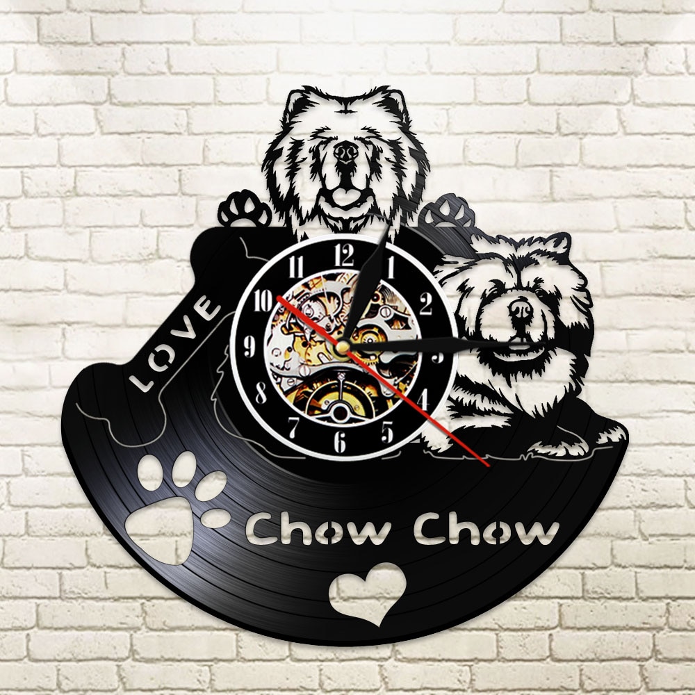 Chow Chow Verliefd Moderne Stille Vinyl Record Wandklok Songshi Quan Chowdren Lp Opnemen Horloge Hond Ras voor Hond Eigenaar