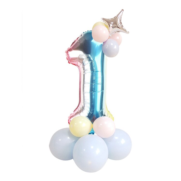 32 Inch Rainbow Gradient Number Balloons Boy Girls First Birthday Party Decorations Kids Adult Wedding Baby Shower Decorations: set 1