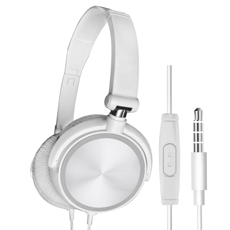Wired Headphones With Microphone Over Ear Headsets Bass HiFi Sound Music Stereo Earphone For Android PC Gaming Headset: White