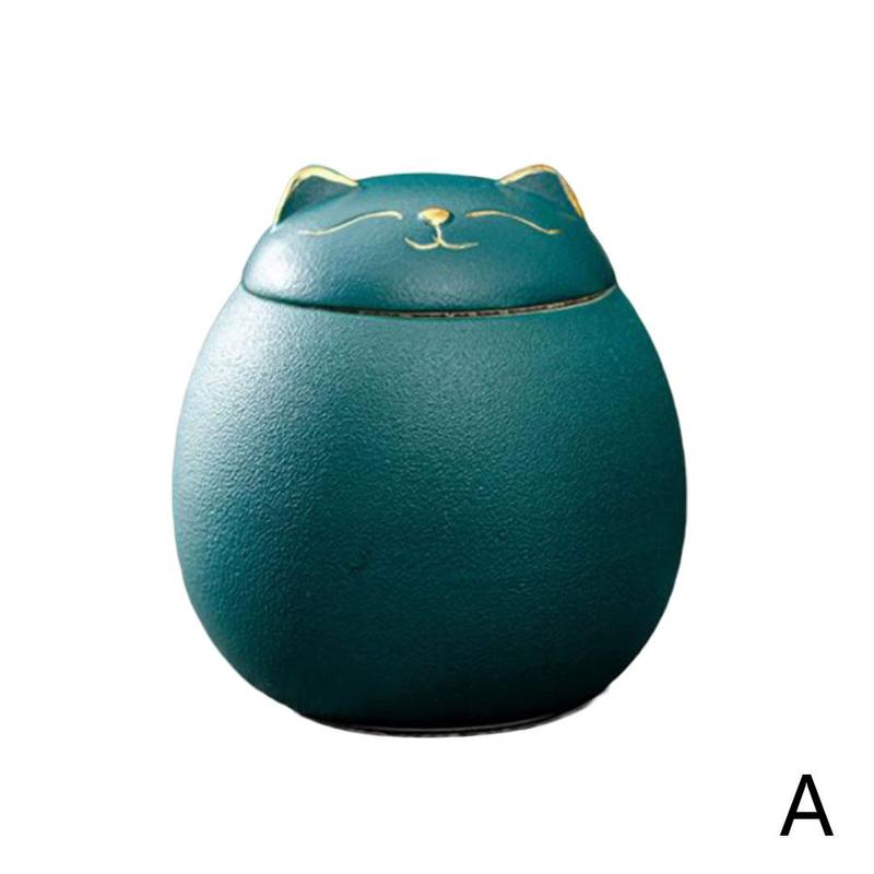 Lucky Cat Sealed Storage Jar Convenient Travel Caddy Tea Teaware Tea Crafts Ceramic Box Kitchen C2Y3: green