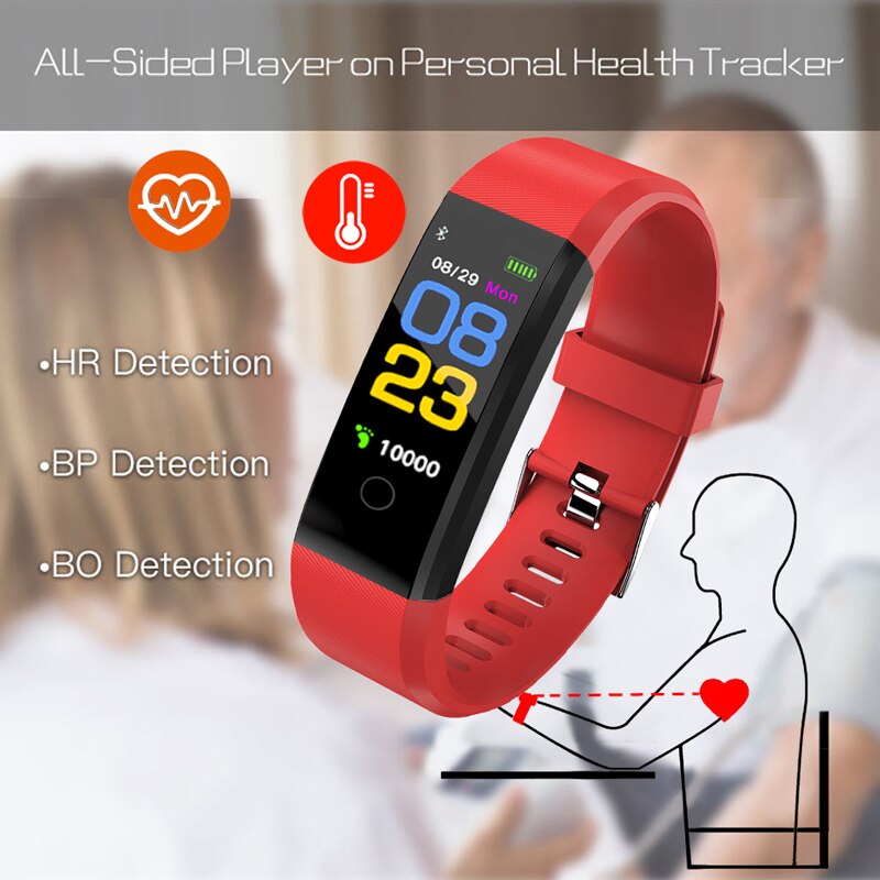 115 Plus Bluetooth Smart Horloge Bloeddruk Hartslagmeter Smartwatch Fitness Tracker Armband Waterdichte Sport Slimme Band