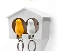 2 Bird Keychain + House Nest Whistle Key Holder Chain Ring Keyholder Keychain Keyring Hanger Rack: White and Yellow