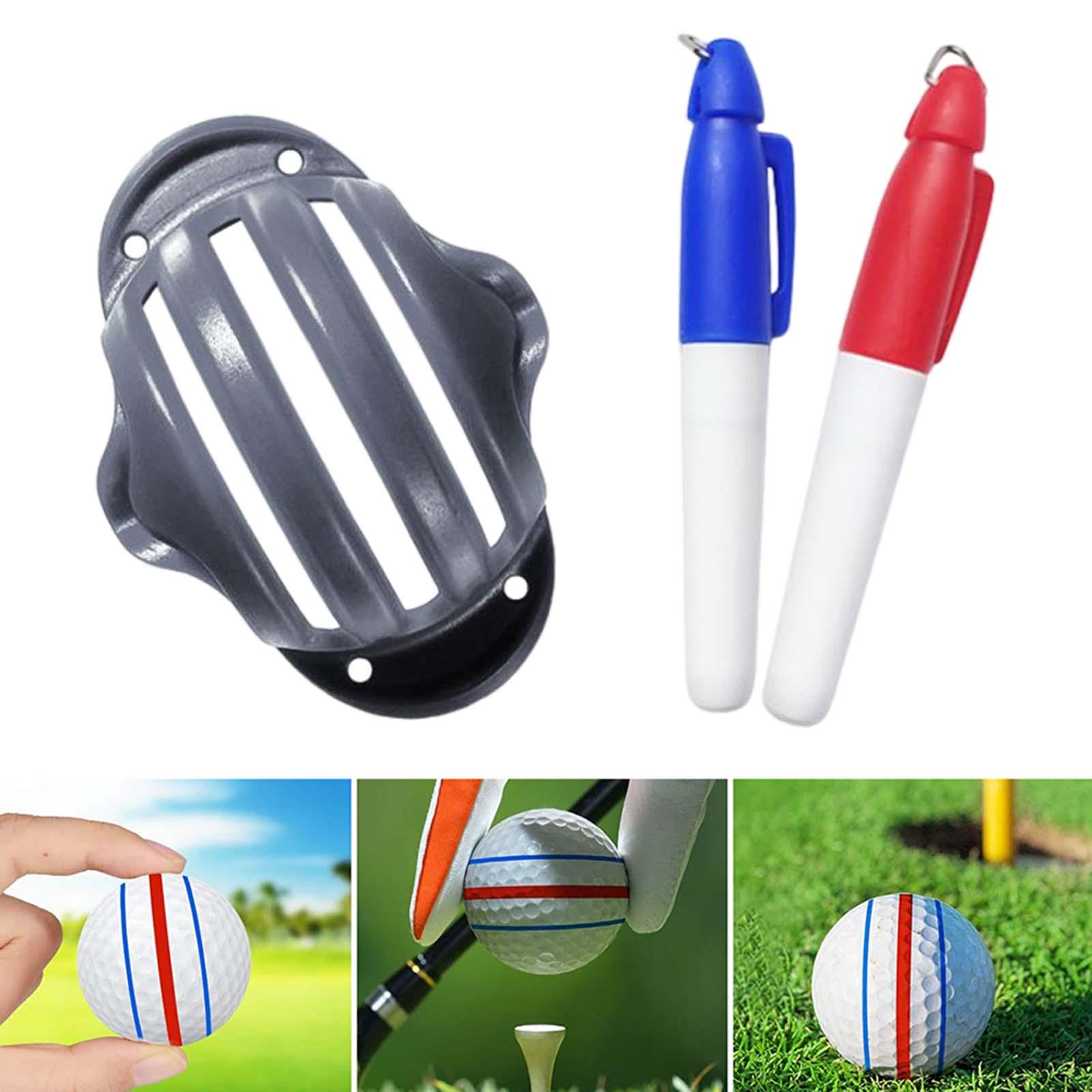 Golf Ball Line Marker Tool Golf Ball Alignment Tools Putt Alignment Tool Practice Training Aids: Black with 2 pen