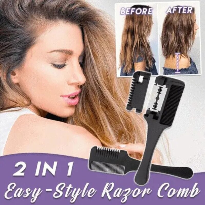 Hair Razor Comb Hair Cutting Comb Black Handle Hair Brushes with Razor Cutting Thinning Trimmer Comb Hair Salon Styling tool