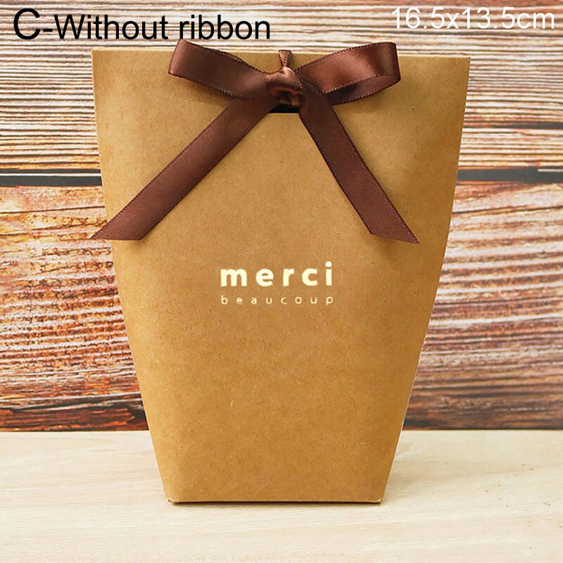 Black White Bronzing "Merci Candy Box Exquisite French Thank You Packaging Candy Kraft Paper Bag Wedding Dragee Box: 03 Without ribbon