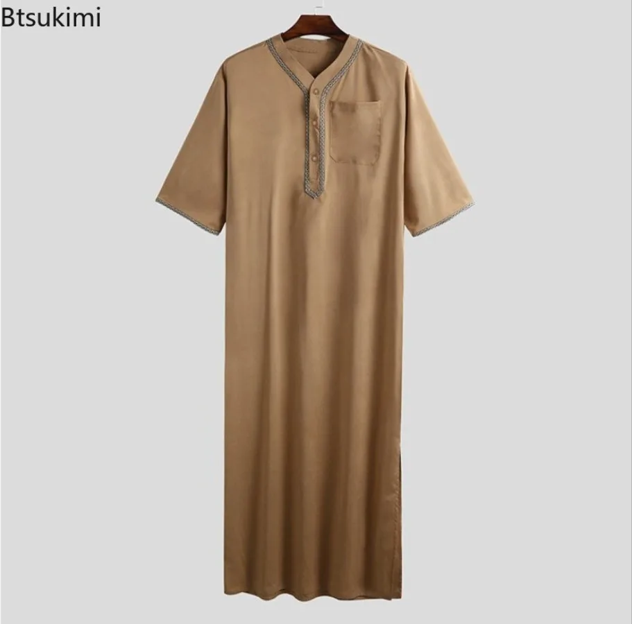 2023 Moslim Mode Mannen Lange Gewaad Effen Losse Knop Kimono Mannen Jubba Thobe Saudi Arabische Kaftan Mannen Shirt Abaya Islamitische kleding