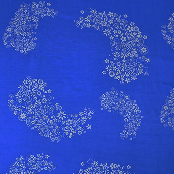 White floral blue silk cotton fabric paisley natural silk blended fabric,SCT666