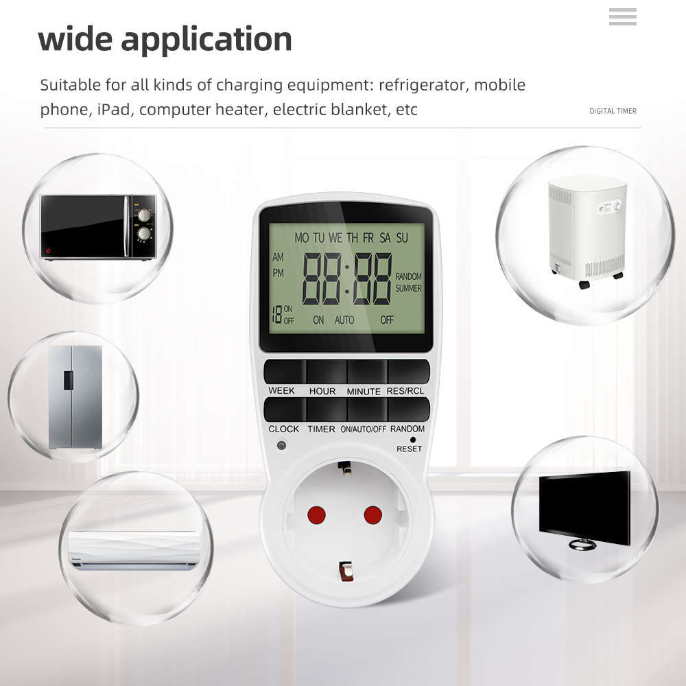 Digitaler Zeitschaltuhr, elektronisch, 12/24 Stunden, 7 Tage, programmierbare Zeitsteckdose, Küchengerät, Zeitsteuerung, EU, US, FR-Steckdose