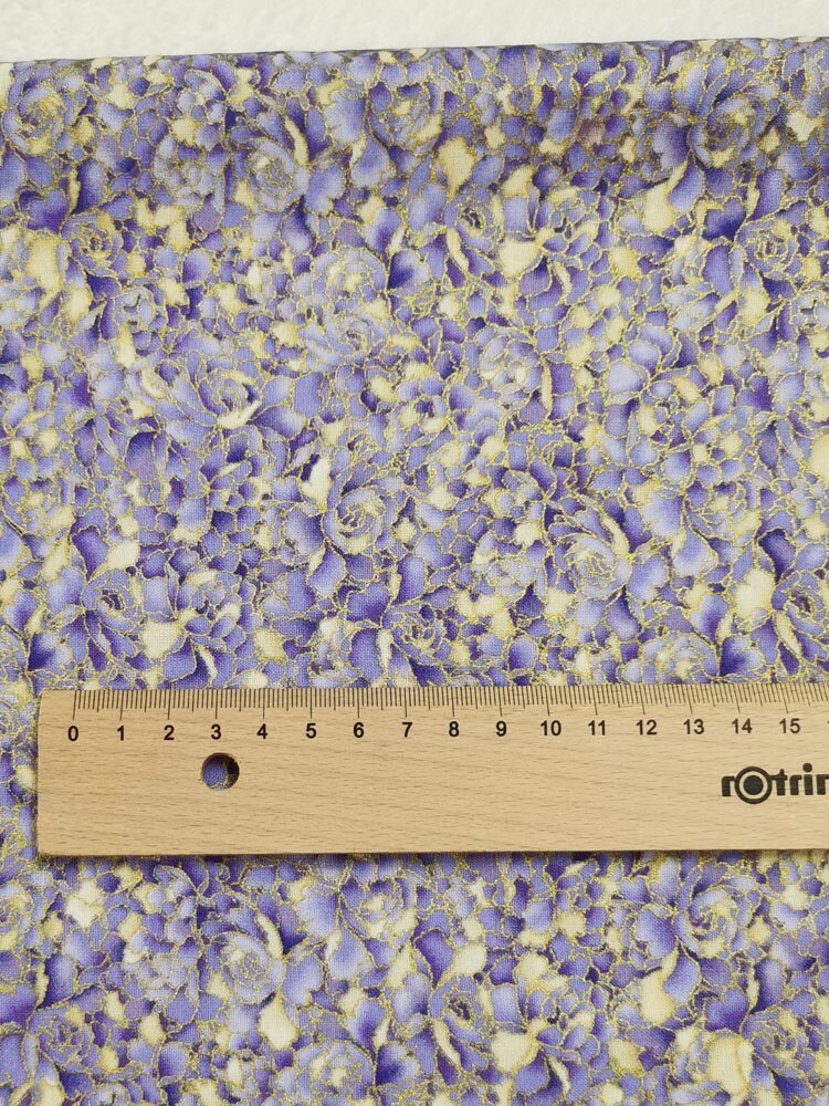 Lilla flora steg gylden glitter stempling prægning mystisk almindeligt bomuldsstof diy sy tøjvæv telas