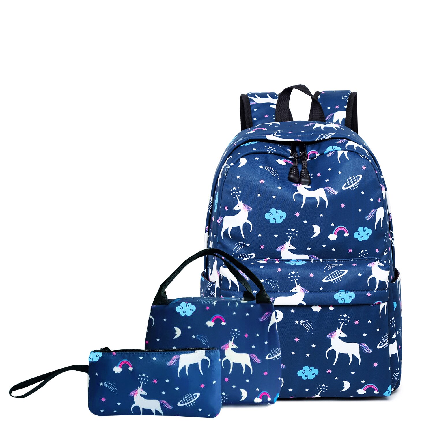 3 Sets/stuks Vrouw Laptop Rugzak Linten School Rugzakken Leuke Kat Schooltas Voor Tieners Meisjes Student Boek Tas Vrouwelijke Satchel: Blue