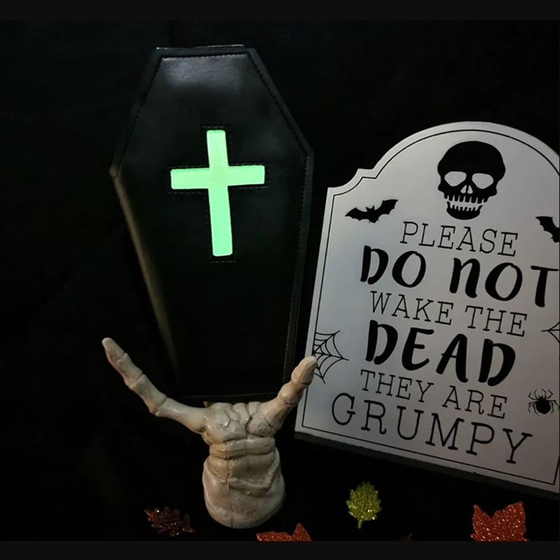 Dark Style Coffin Coin Purse Halloween Pattern Clutch Zipper Wallet PU Leather Trendy Purse: SKY BLUE