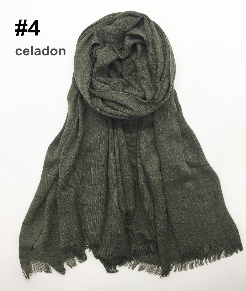 1PC Festival écharpe plaine foulards et châle frange hiver écharpe doux musulman imprimer hijab solide pashmina enveloppement 12 couleur: color 4