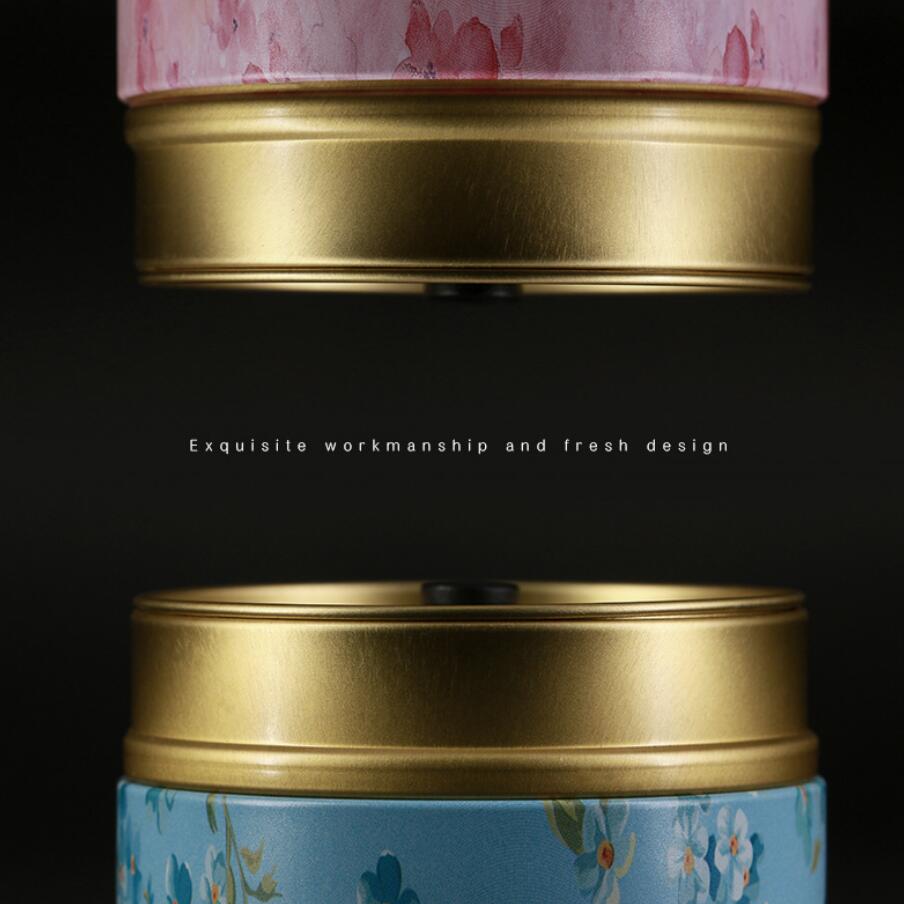 Lata de té de metal de alta gama, creativa, japonesa, pequeña, redonda, portátil, para viaje, caja de embalaje, caja de hierro