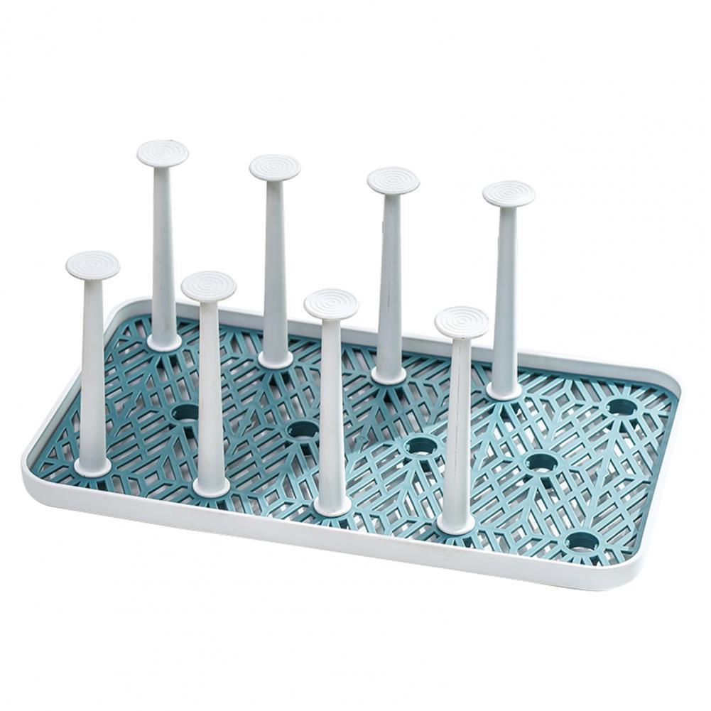 Estante de secado de vasos a prueba de polvo, soporte multifuncional para botellas, soporte de vidrio de drenaje de plástico, decoración del hogar: White Green L