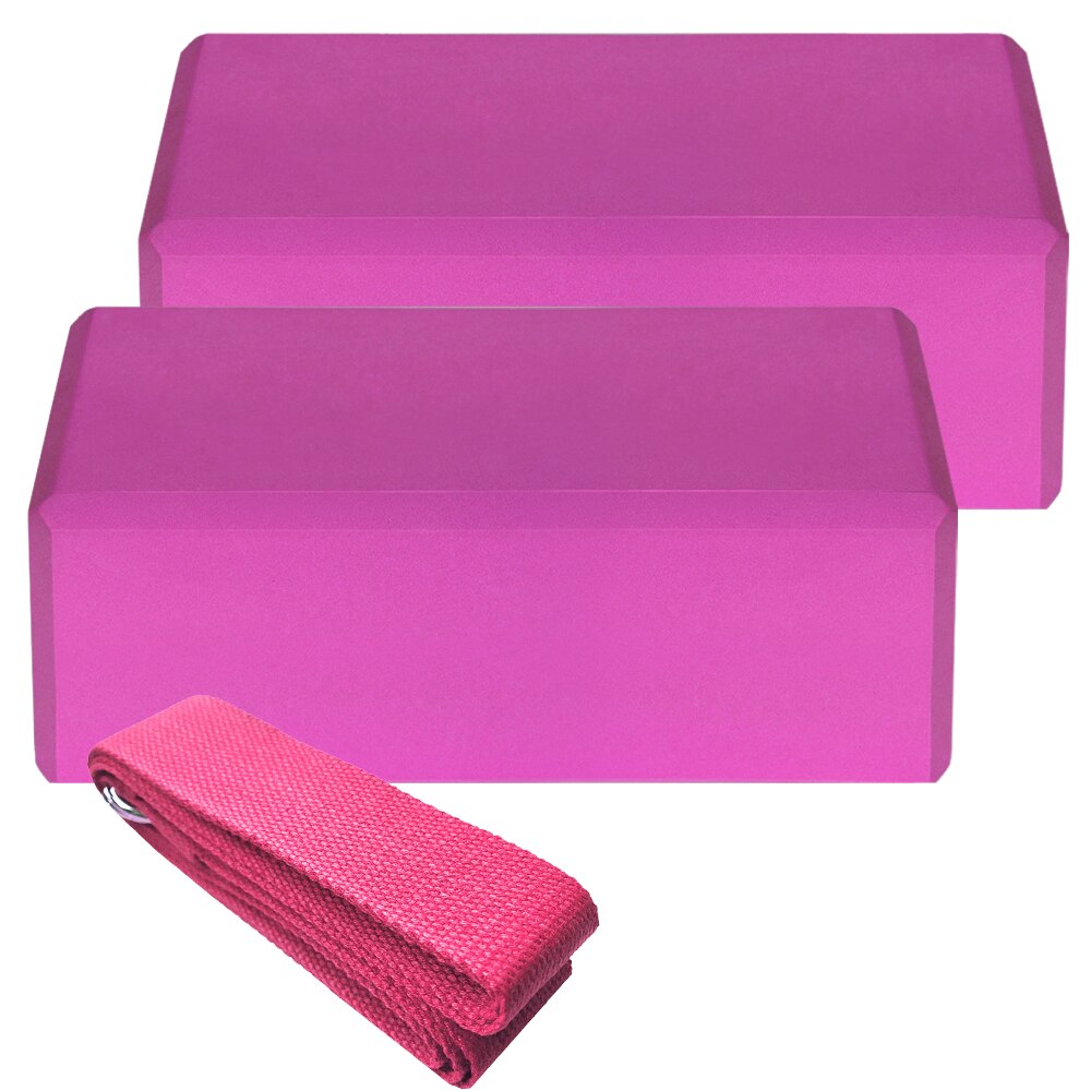 Yoga EVA Blocks and 1pcs Cotton Yoga Strap Stability Blocks Yoga Strap Set Pilates Meditation Fitness Accessoriese Band: 2 Pink